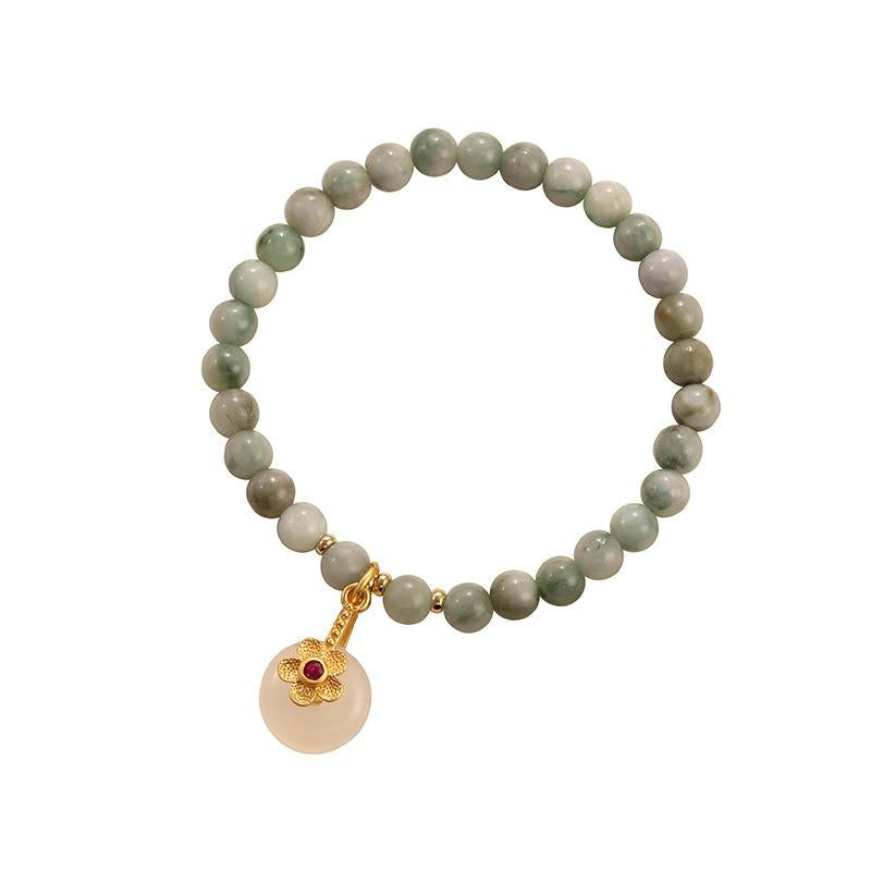 Jade Bracelet for Women with a Exquisite Flower, Bracelet for Good Luck Friendship Bracelets for Women(Green)