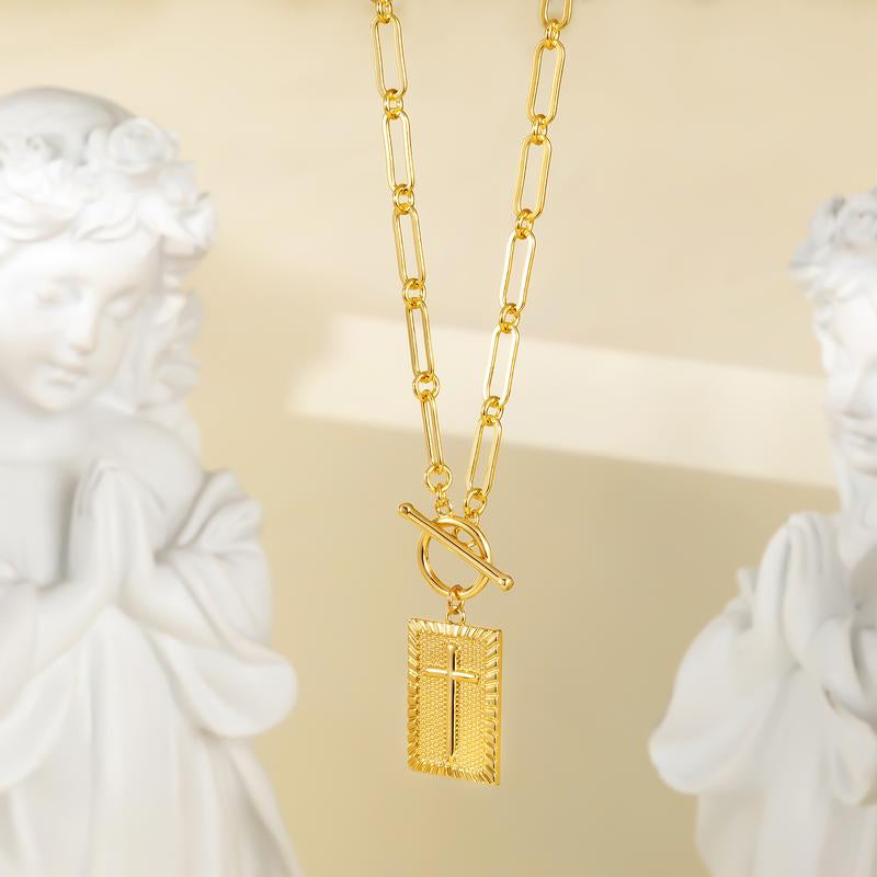 Tewiky Charm Outdoorfun Cross Choker Necklace for Women, Back Engraved with Jesus’ Blessing Message Thick Chunky Paperclip Chain Hip Hop Necklace Unisex Jewelry,Cuban Link Chain for Women Trendy Fashion Jewelry Gifts