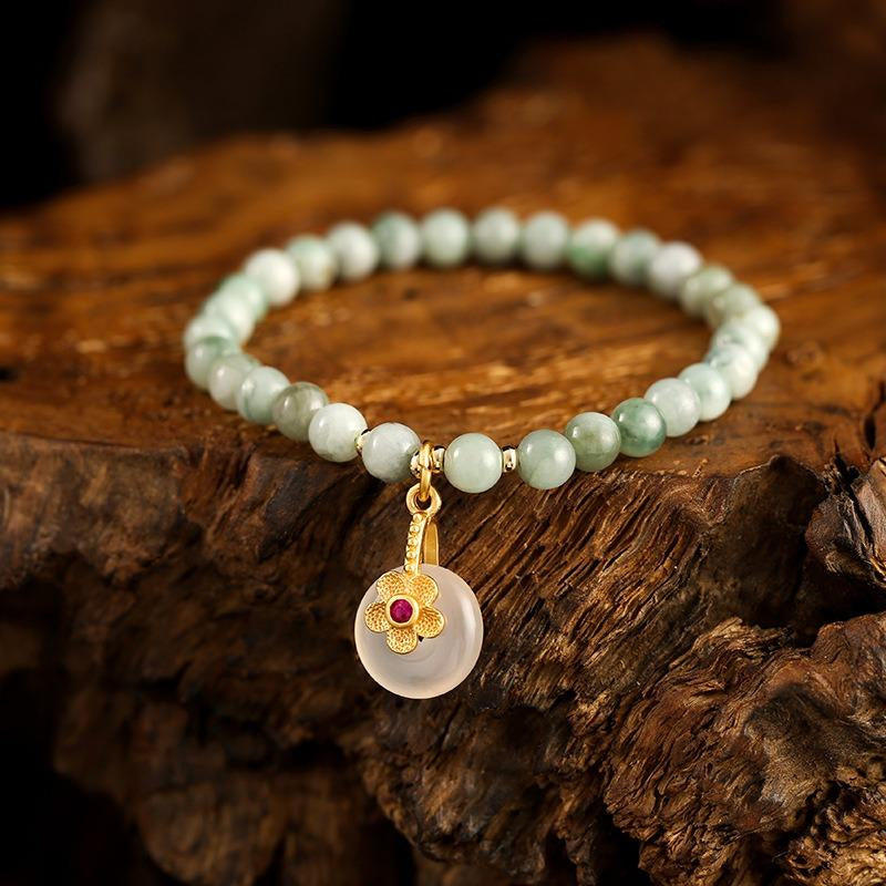 Jade Bracelet for Women with a Exquisite Flower, Bracelet for Good Luck Friendship Bracelets for Women(Green)