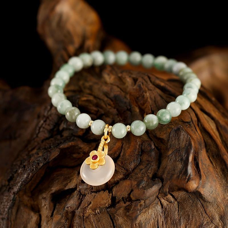 Jade Bracelet for Women with a Exquisite Flower, Bracelet for Good Luck Friendship Bracelets for Women(Green)