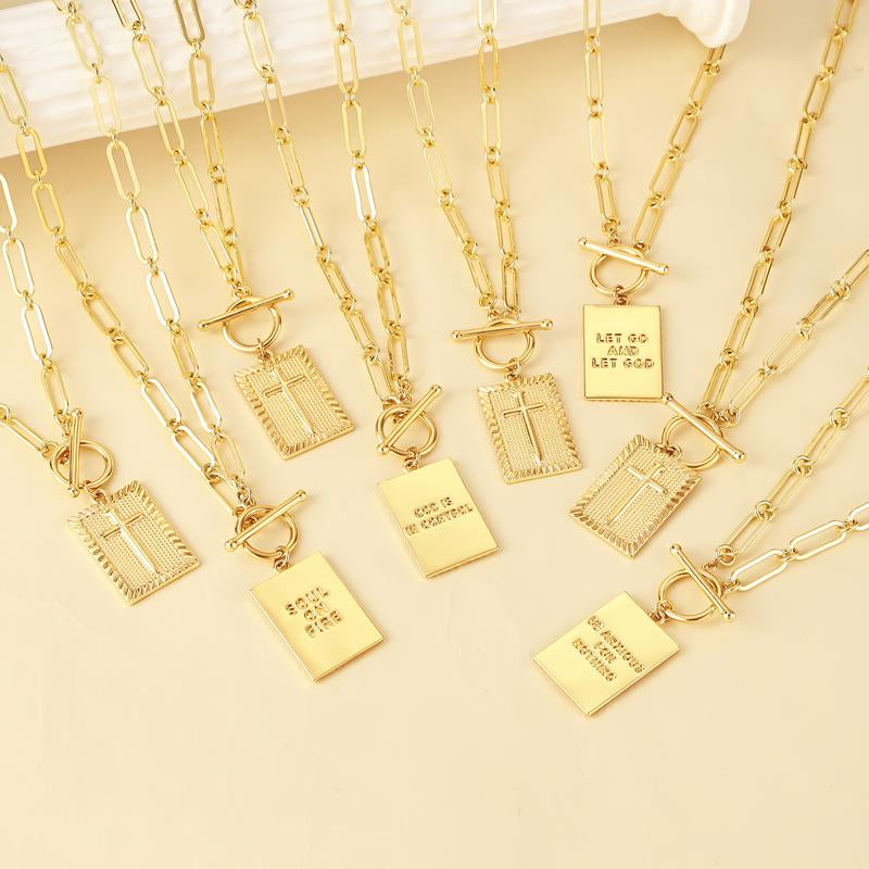 Tewiky Charm Outdoorfun Cross Choker Necklace for Women, Back Engraved with Jesus’ Blessing Message Thick Chunky Paperclip Chain Hip Hop Necklace Unisex Jewelry,Cuban Link Chain for Women Trendy Fashion Jewelry Gifts