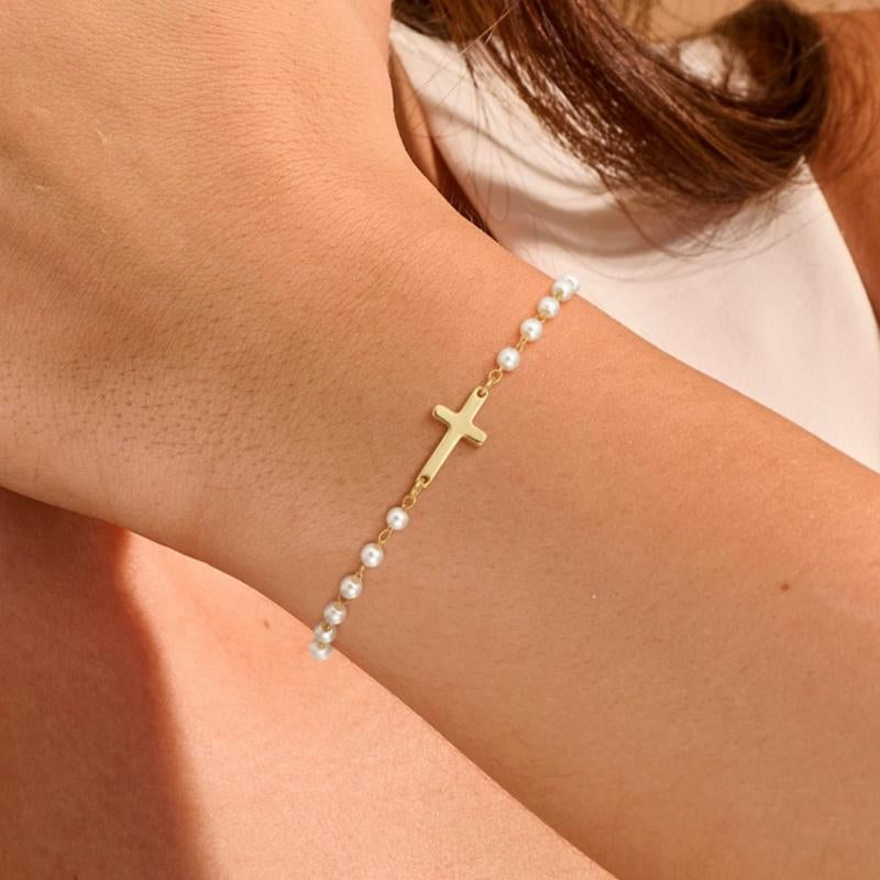 Tewiky Simple Cross Pendant Bracelet Dainty Simple Tiny Cross Bracelet for Women Girls for Christmas Gift All-Match & Exquisite Jewelry Gift for Summer