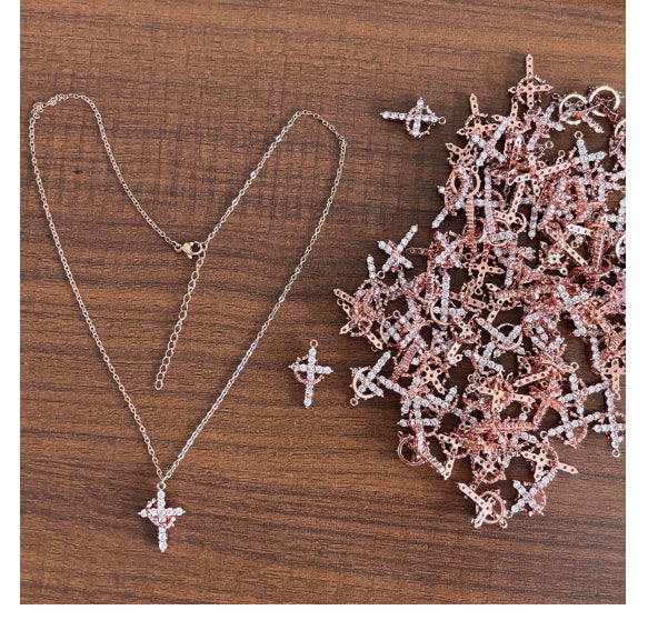 Fashion Jewelry Cross Full Diamond Crown Rotatable Necklace