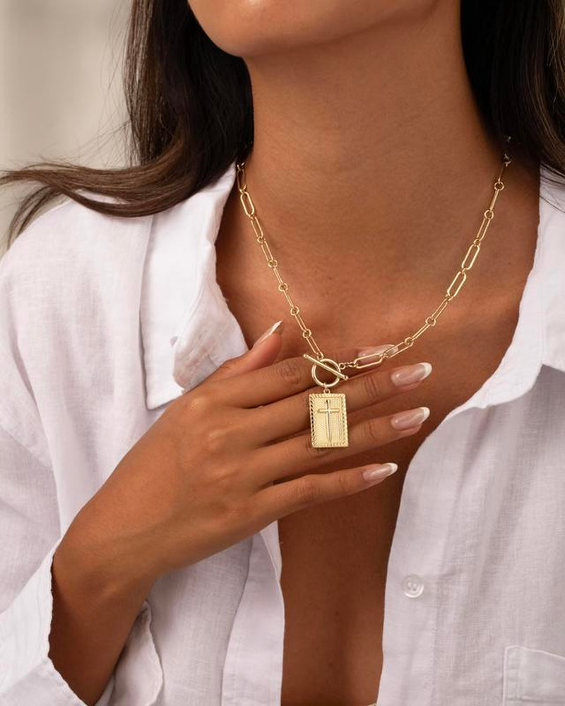 Tewiky Charm Outdoorfun Cross Choker Necklace for Women, Back Engraved with Jesus’ Blessing Message Thick Chunky Paperclip Chain Hip Hop Necklace Unisex Jewelry,Cuban Link Chain for Women Trendy Fashion Jewelry Gifts