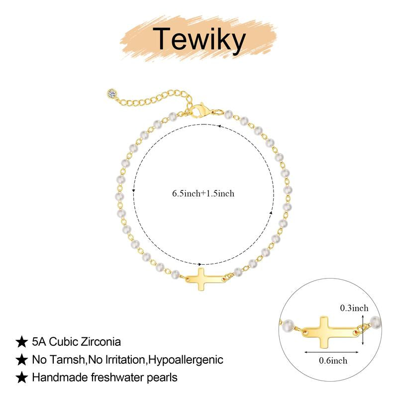 Tewiky Simple Cross Pendant Bracelet Dainty Simple Tiny Cross Bracelet for Women Girls for Christmas Gift All-Match & Exquisite Jewelry Gift for Summer