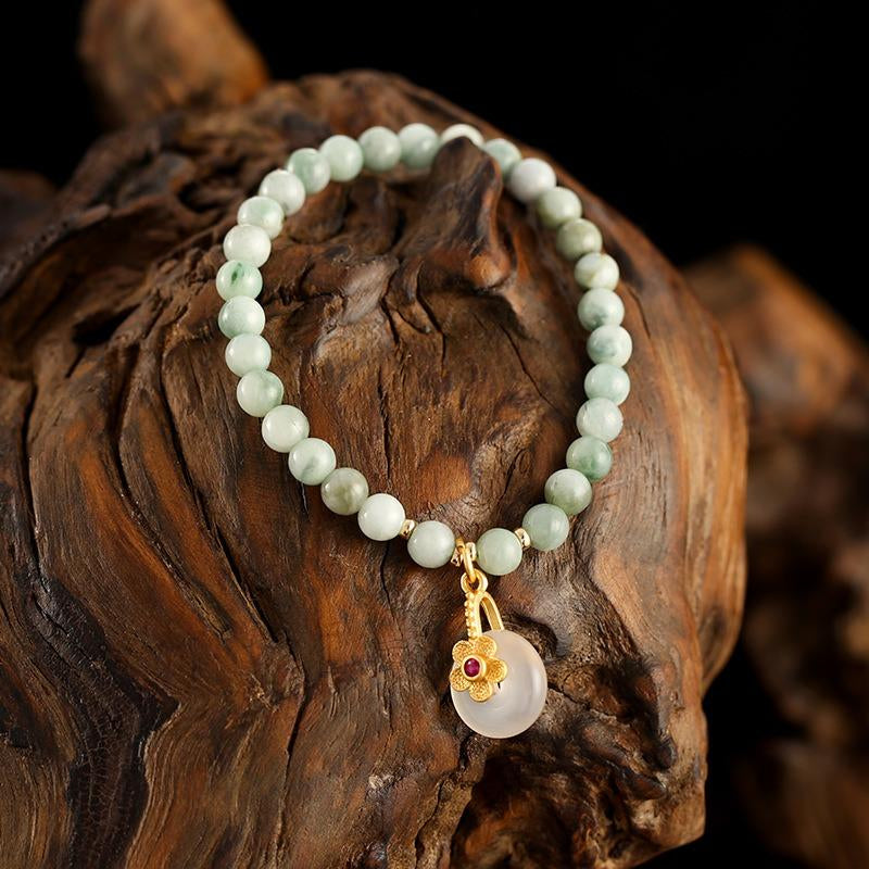 Jade Bracelet for Women with a Exquisite Flower, Bracelet for Good Luck Friendship Bracelets for Women(Green)