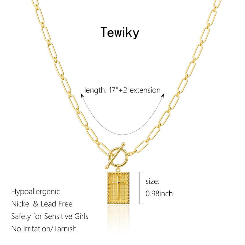 Tewiky Charm Outdoorfun Cross Choker Necklace for Women, Back Engraved with Jesus’ Blessing Message Thick Chunky Paperclip Chain Hip Hop Necklace Unisex Jewelry,Cuban Link Chain for Women Trendy Fashion Jewelry Gifts